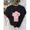 Womens Paris Floral Print Tee Black 200gsm Polyester Knit Fabric Crew Neck Short Sleeve Soft All Season Casual Top