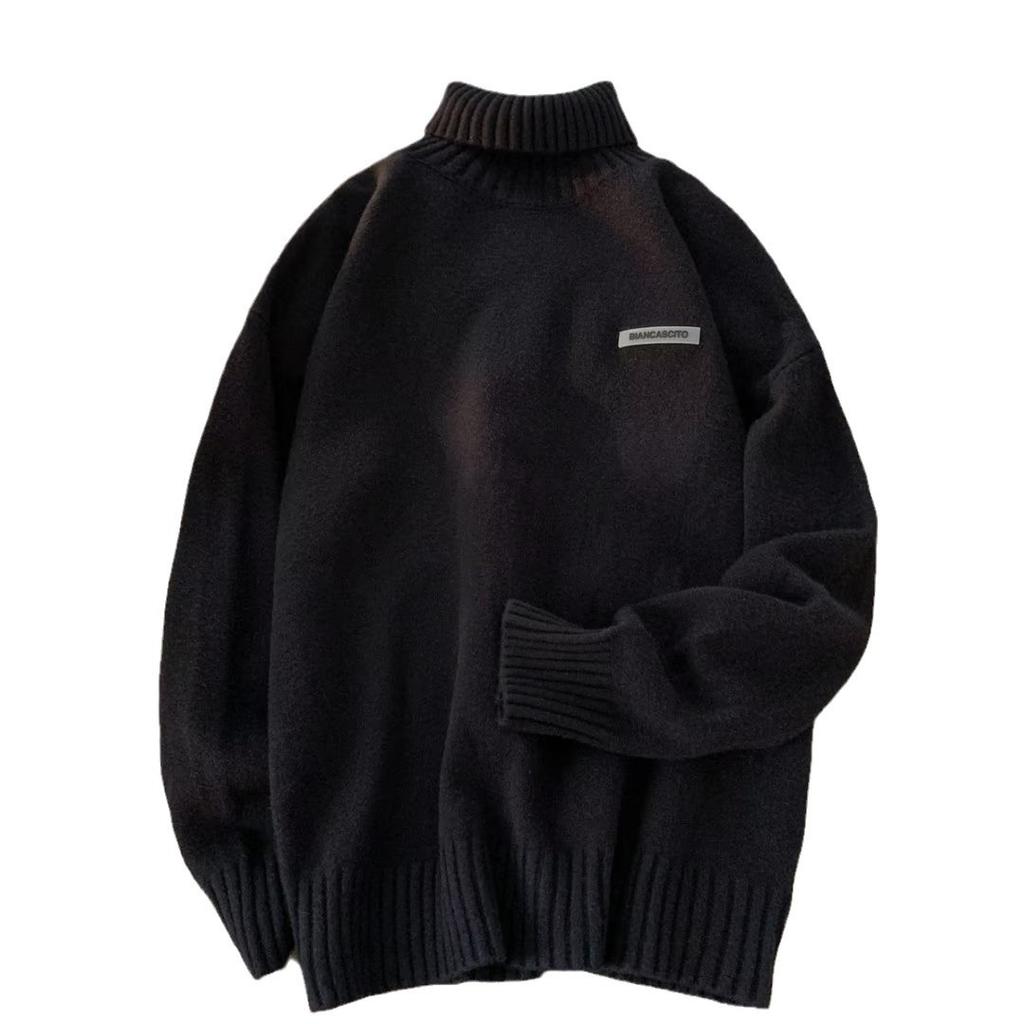 American Turtleneck Sweater Men's Autumn and Winter Thickened Loose Lazy Style High-end Knitted Sweater Japanese Retro Warm Interior
