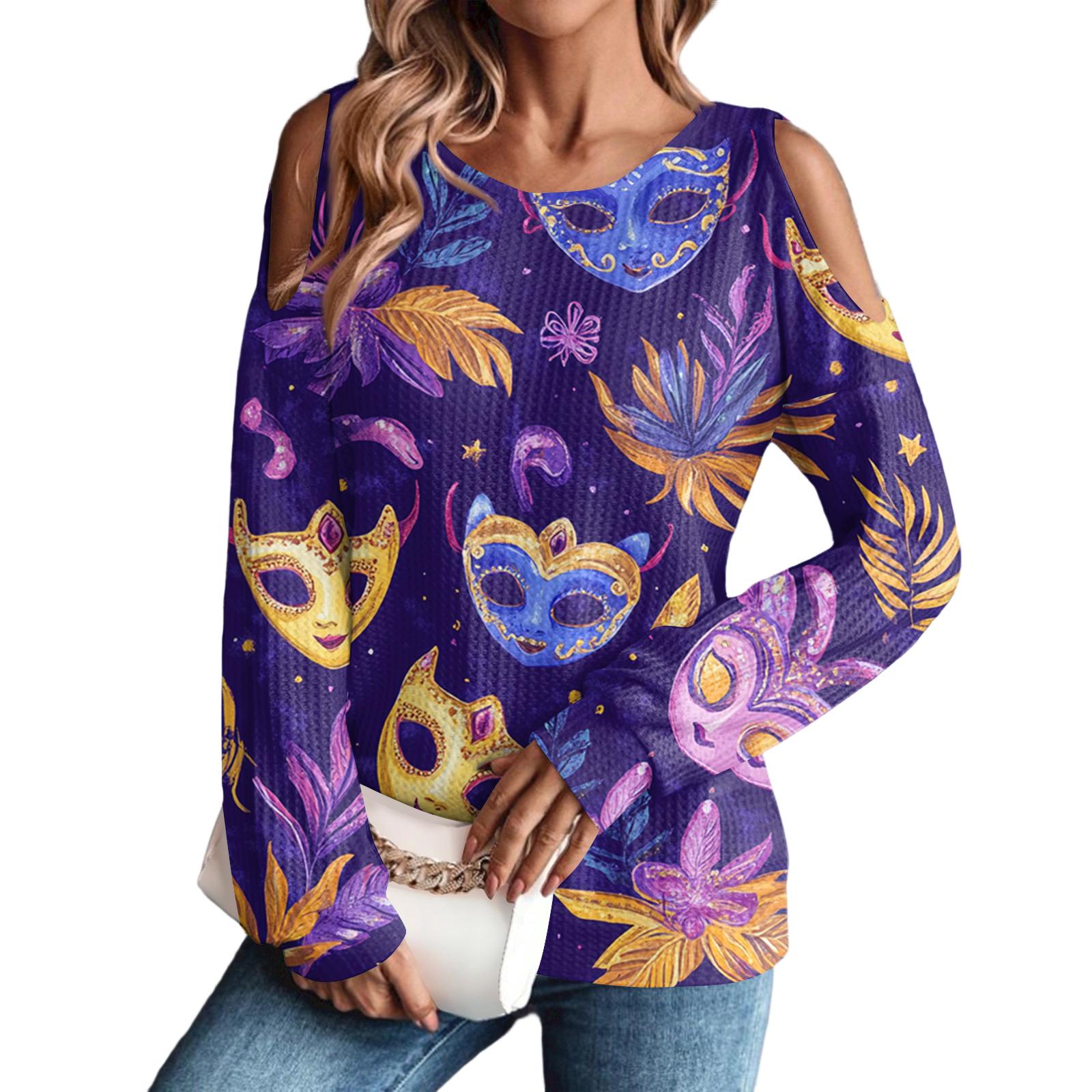 

Women s Winter Oversized T-Shirt Fashionable Off-the-Shoulder Round Neck Vintage Floral Print Pullover Long-Sleeved Top XL фіолетовий