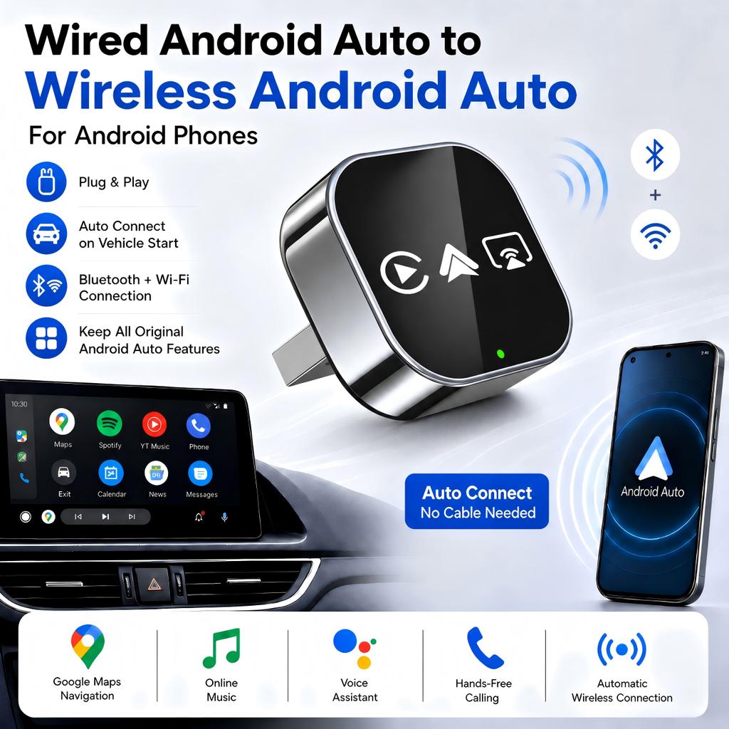 4 In 1 Smart Car Dongle Wireless CarPlay & Android Auto Adapter Wired To Wireless Converter AirPlay Miracast Screen Mirroring