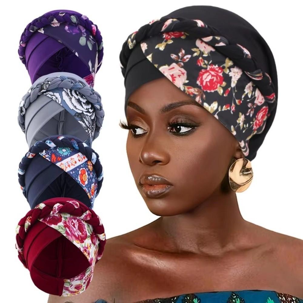 Fashion Flower Printed Chemo Hat Elastic Stretchy Cross Knot Hijab Cap Breathable Soft Headscarf Caps Ladies Women