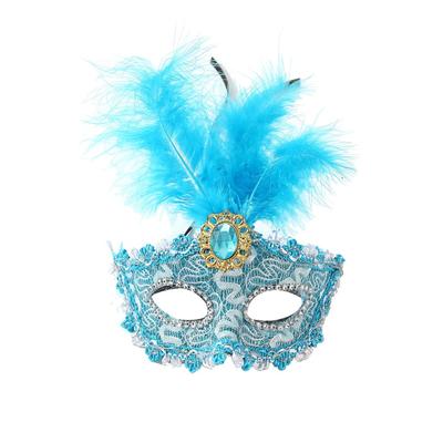Masque Lumineux LED en Plastique Fantaisie Masque en Dentelle Strass Plume Demi-Masque Masque de Mascarade Venise Lumineux Fille
