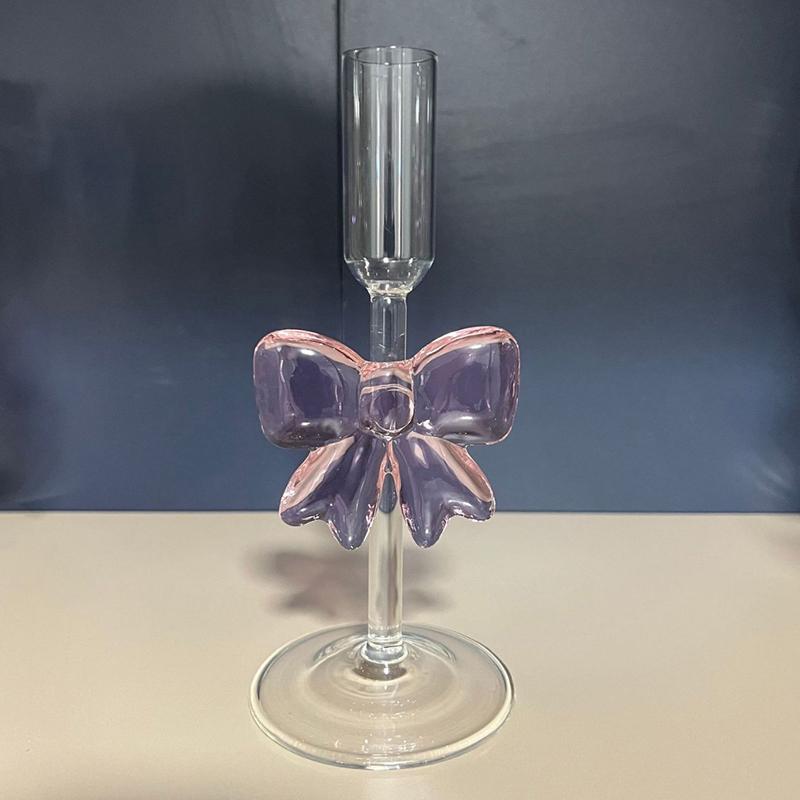 Light Luxury Pink Large Bow Glass Cup Heat-Resistant Glasses Goblet Champagne Bow Handle Glass Cup Cold Drink Cup