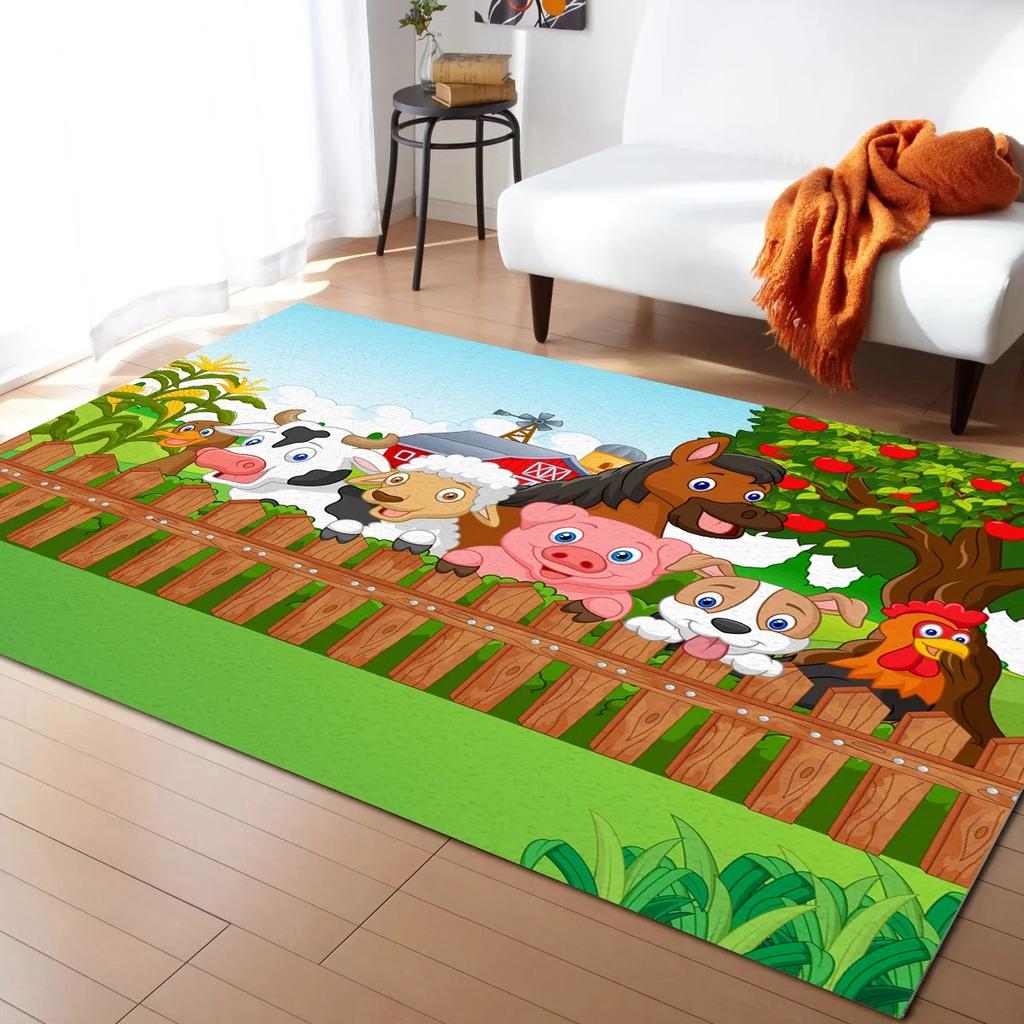 Jungle Cartoon Animal Carpet Giraffe Lion Carpet Living Room Decoration Large Rug Bedroom Child Crawling Mat Bathroom Bath Mat
