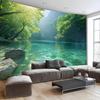 Crystal Clear Turquoise Mountain Lake Wall Mural Green Forest Wallpaper for Living Room Decor