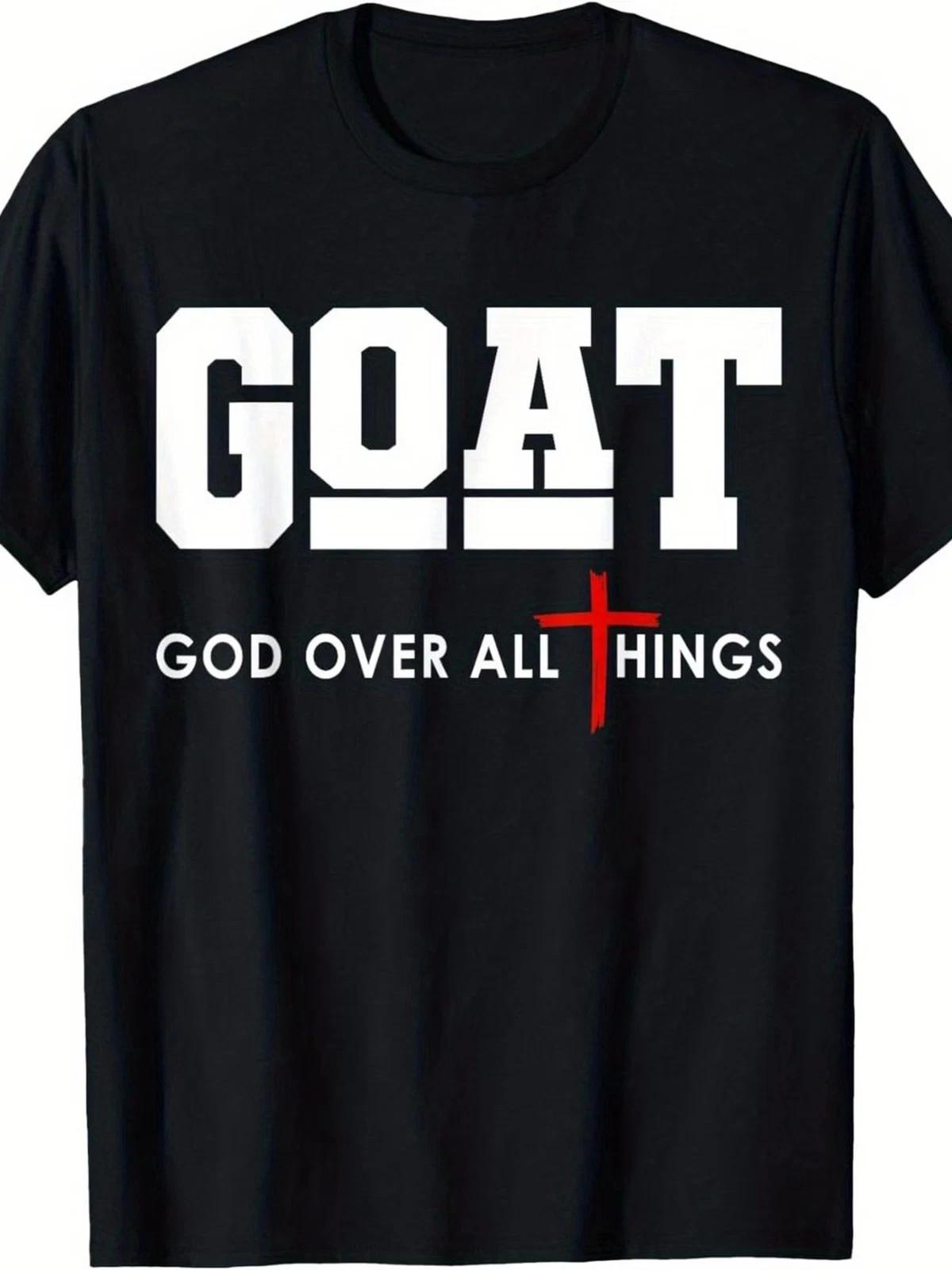 GOAT Graphic Tee - Black Crew Neck with White Lettering And Red Cross Design | XXL