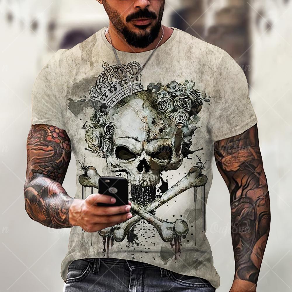 Vintage Horror Skull 3d Print Men's T-shirt Summer Classic Casual O Neck Short Sleeve Fashion Loose Oversized Tops Tee Shirt Men