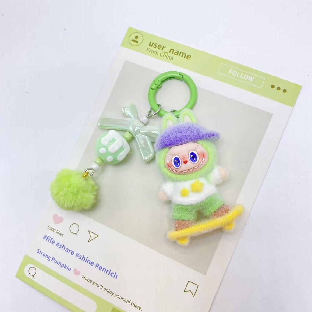 Flocking Skateboard Cute Doll Creative Gift Desktop Small Ornament Pair Touch Blind Bag Keychain
