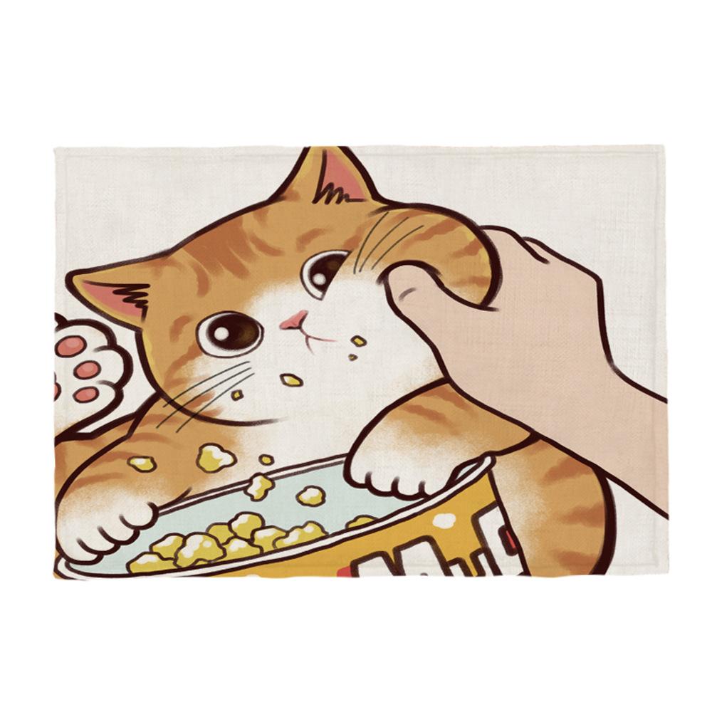 Kočičí lněná podložka na stůl Roztomilý odmítá políbit Prostírání s kresleným vzorem Dekorace na kuchyňský stůl Mat