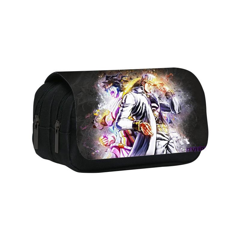 Jojos Bizarre Adventure Print Double Layer Pencil Case With Large Capacity For Study And Office Use