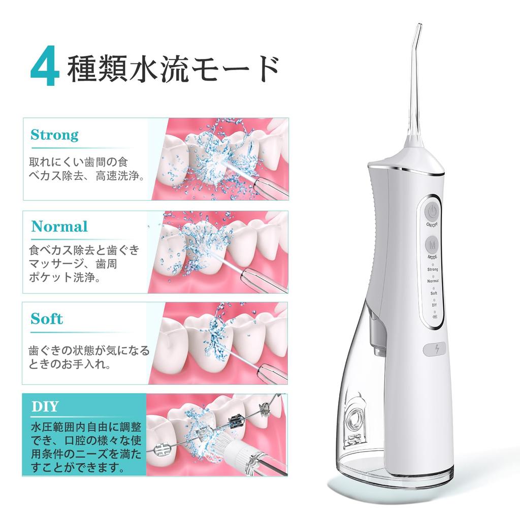 Oral Irrigator Jet Washer with 5 Nozzles, 4 Water Flow Modes, 300ML Tank, USB Rechargeable, IPX7 Waterproof