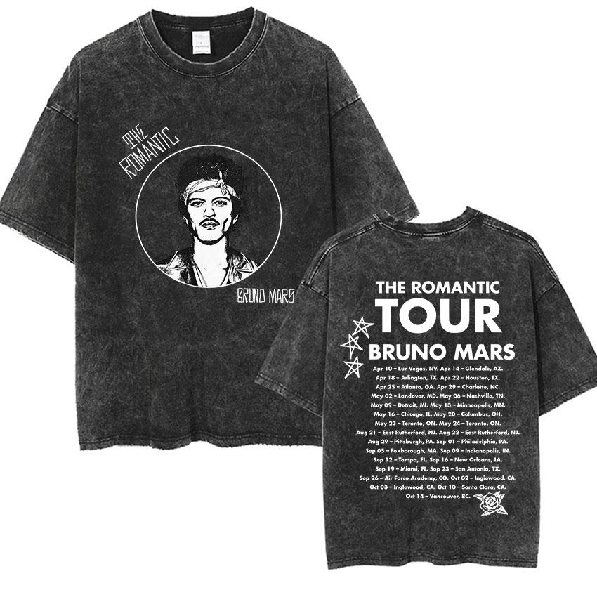 Vintage Washed Rapper Bruno Mars New Album Graphic T Shirts Mens Hip Hop Pop Loose Fashion Short Sleeve Tshirt Streetwear