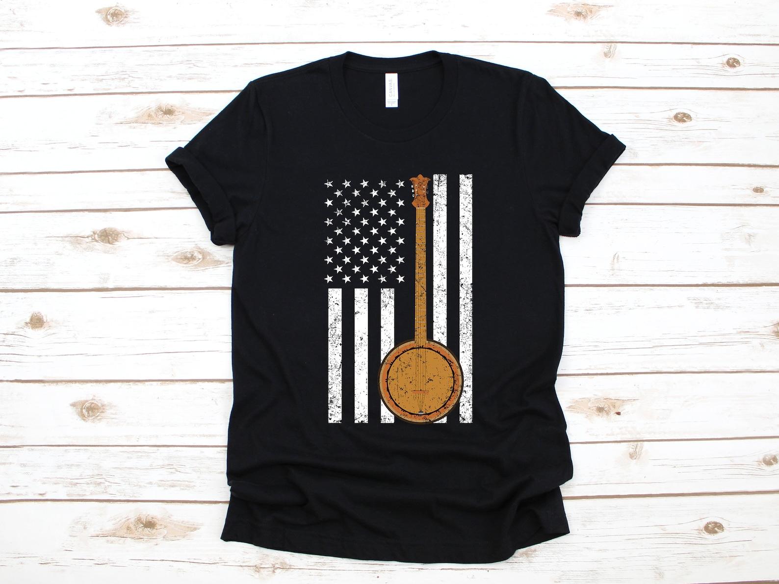 USA Flag Banjo Shirt, American Banjo T-Shirt, Bluegrass T-Shirt,T-shirt, T-shirt, T-shirt, Tank Top 2XL