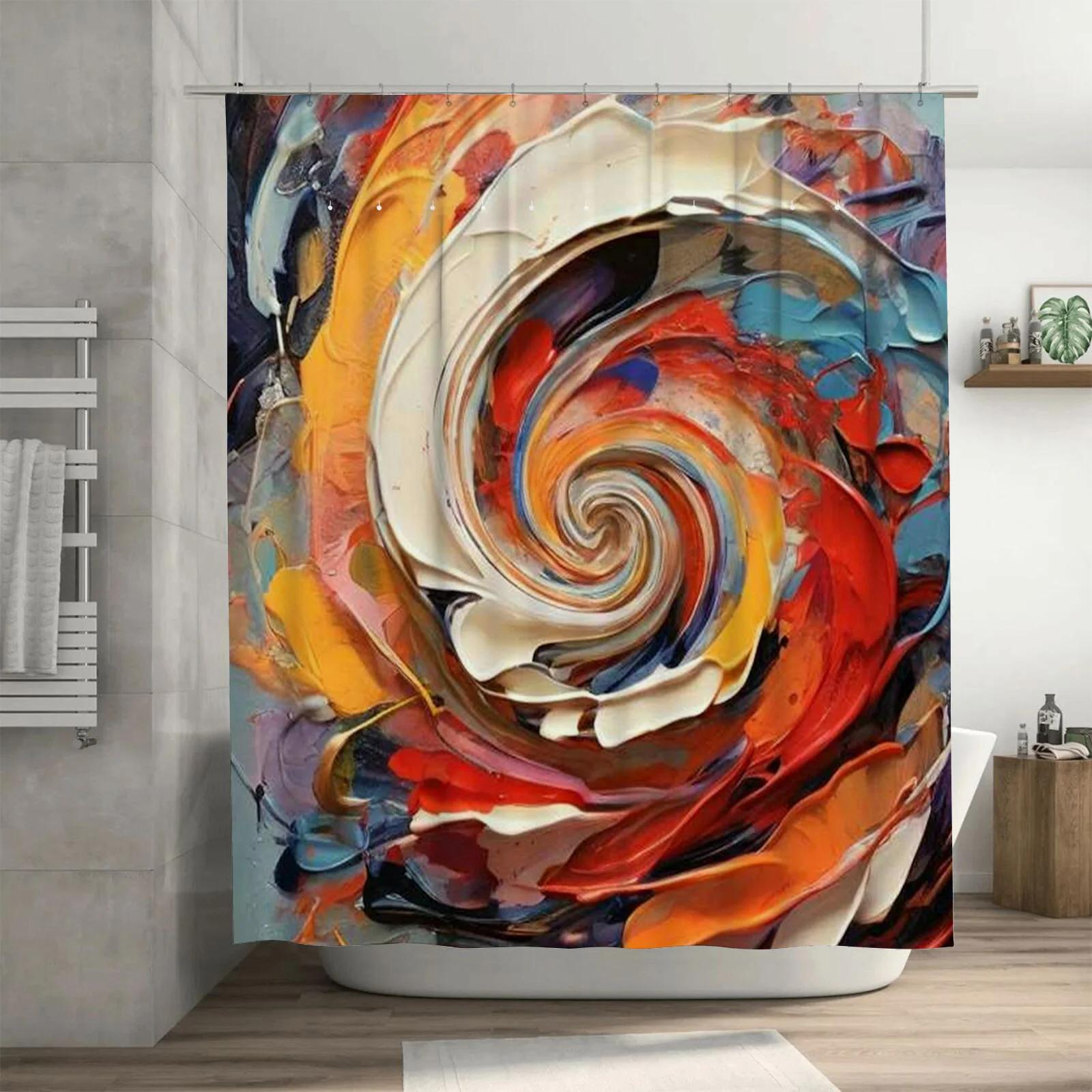 Vibrant Abstract Swirl Waterproof Shower Curtain - Colorful Art Design for Bathroom Decor, Perfect for a Unique Look W90xH180cm