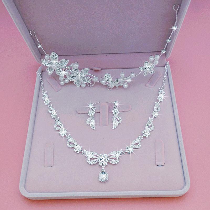 BY4334 Wholesale Bridal Rhinestones Crown Necklace Earrings Set Wedding Crown Jewelry Set
