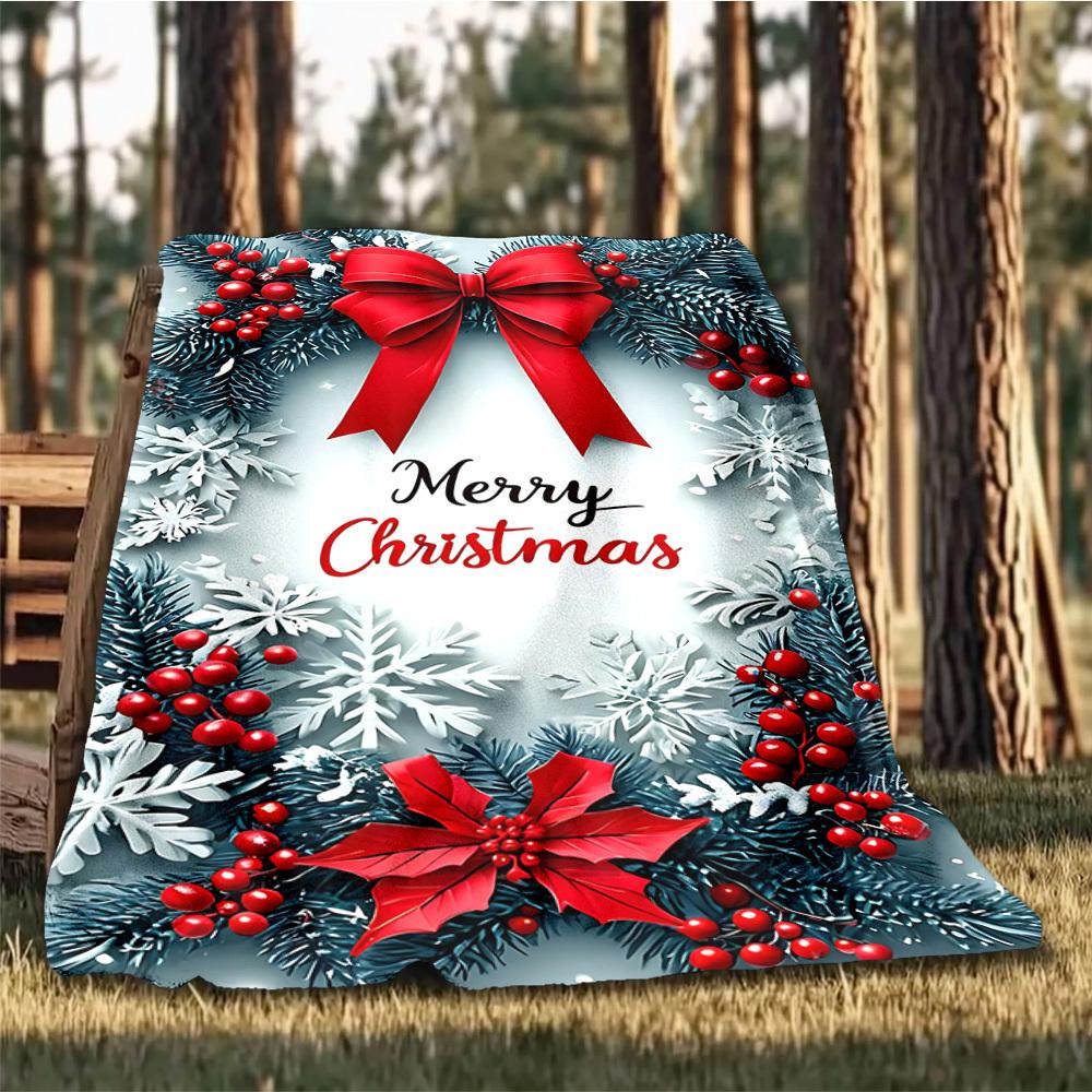 1pc Christmas Decorations Outdoor Flannel Blanket Soft All Season Polyester Throw , Perfect for Picnics & Travel , Picnic Accessory
