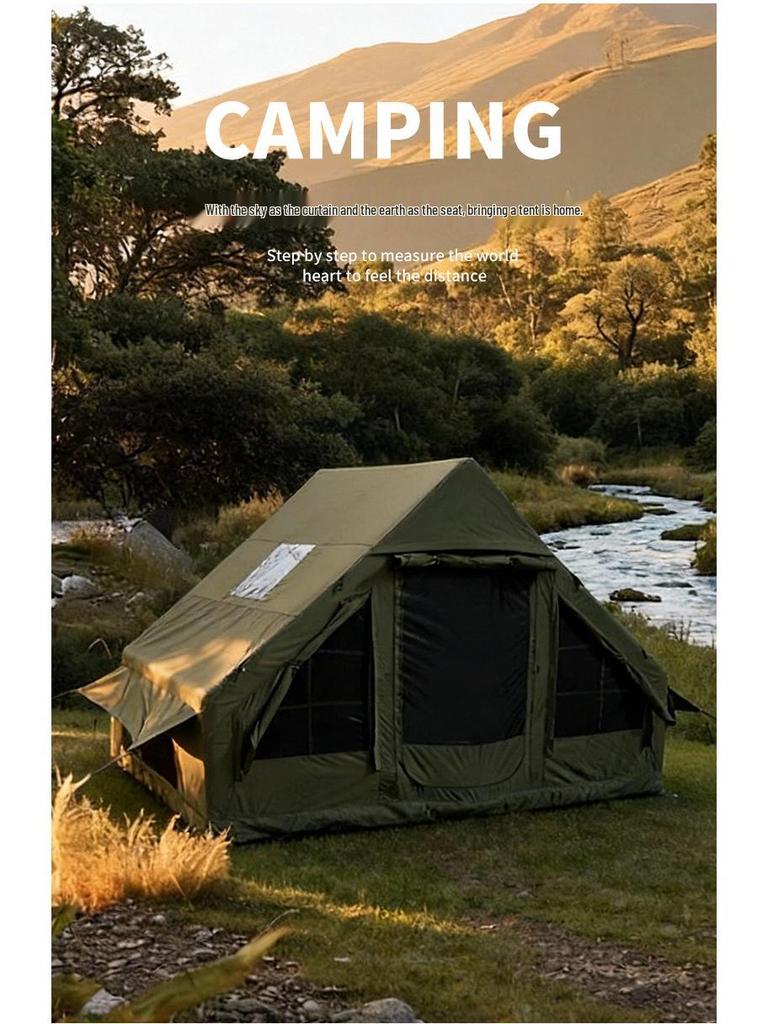 Army Green Windproof Inflatable Tent for Camping and Self-Driving Tours