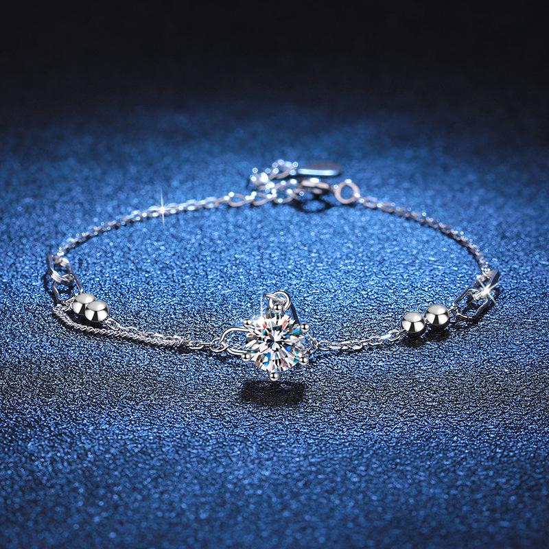 Korean Style Luxury Moissanite Bracelet for Women - 1 Carat D Color, S925 Sterling Silver.