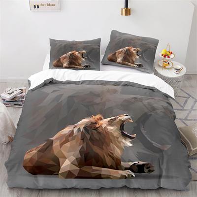 Löwe Bettbezug Set Cartoon Muster Wildtier Löwe Niedlicher Stil Doppelbett Bettwäsche Set Polyester Bettdeckenbezug Mit Kissenbezug