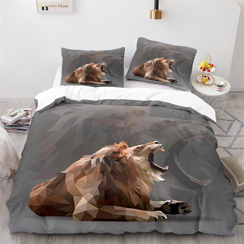 Lion Duvet Cover Set Cartoon Pattern Wild Animal Lion Cute Style Full Size Bedding Set Polyester Comforter Cover With Pillowcase