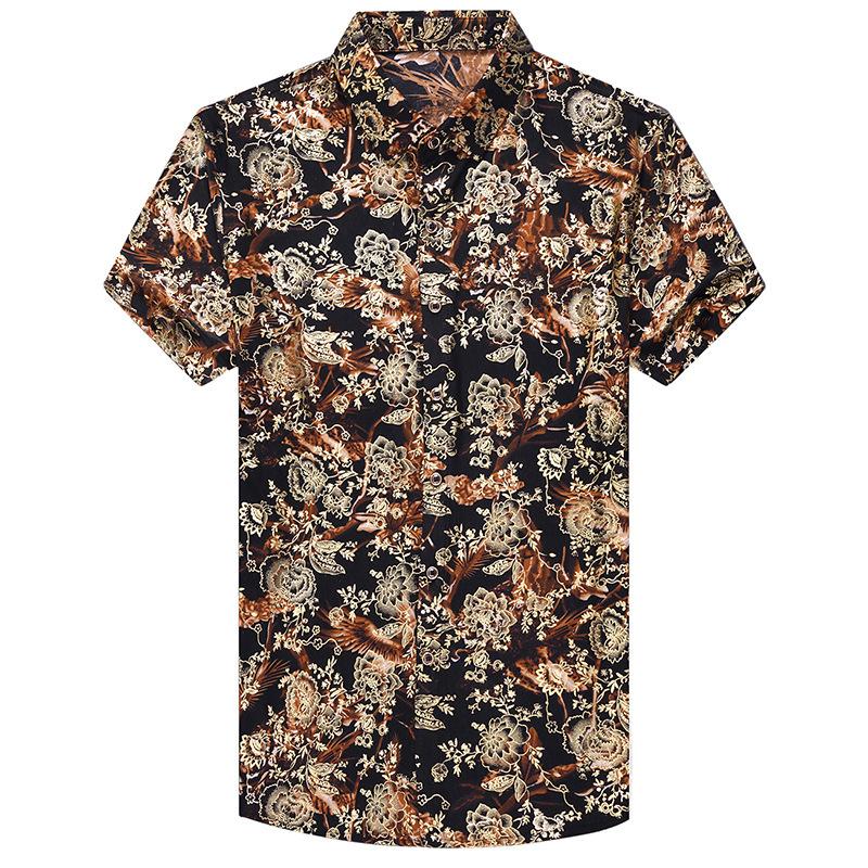 Camisa de Verano Nuevo Estilo Camisa Casual de Moda para Hombre de Mediana Edad de Manga Corta con Solapa Estampada Ropa