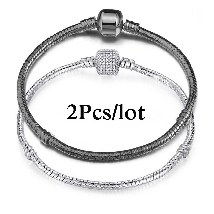 2 Stück/Los Sonderangebot 3mm Silberfarbene Schlangenkette Charm-Armband Für Damen Herren Passend für DIY-Armbänder Schmuck Geschenk