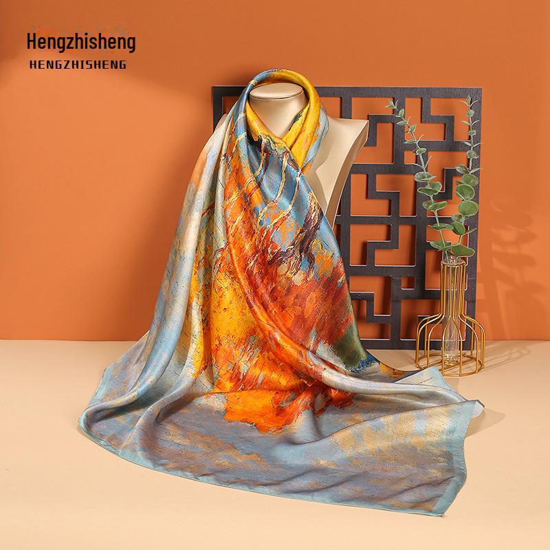 High-Quality Mulberry Silk Crepe Satin Scarf – Large Square, Sun Protection for Spring & Autumn