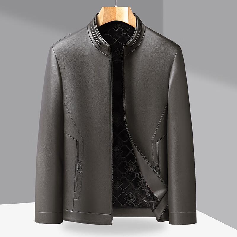 Men's Plus Size Fleece-Lined Stand Collar PU Leather Jacket