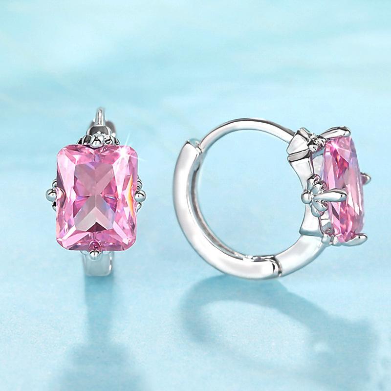 Brincos de diamante rosa, brincos de design geométrico de fada doce, joias para o dia a dia