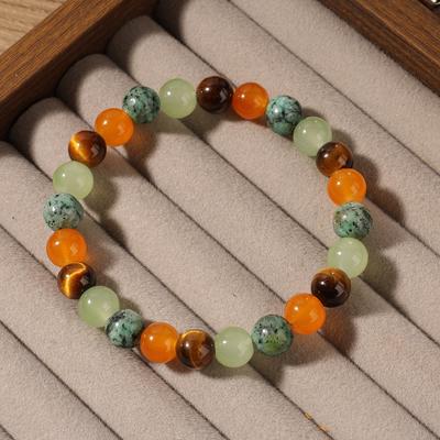 Festive Gifts Tiger Eye African Turquoise Jade And Orange Agate Beaded Bracelet Colorful Fashion Jewelry For Daily Wear Simple Versatile Accessory