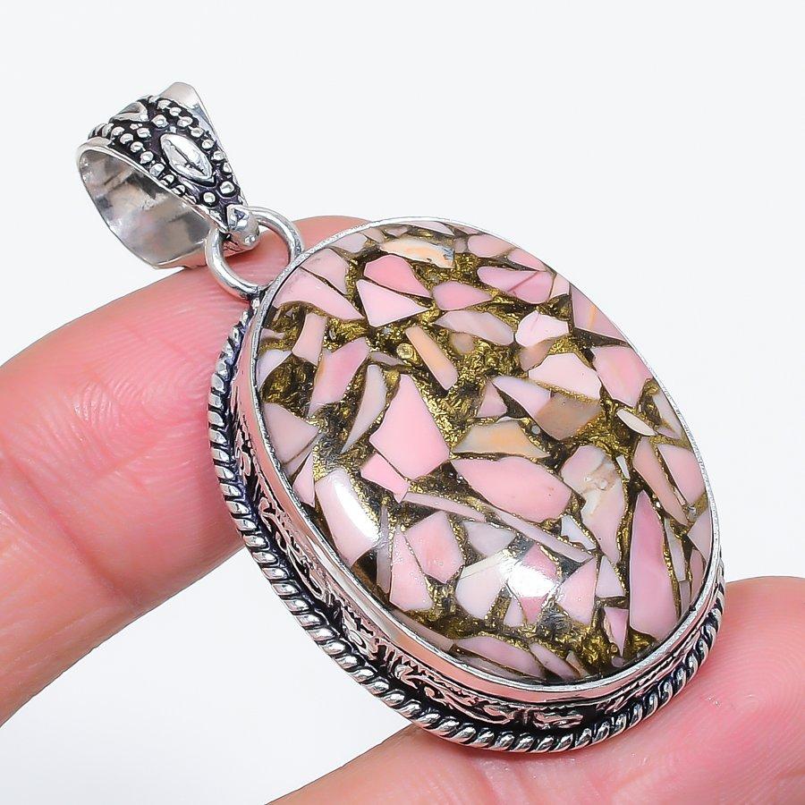 

Natural Copper Pink Opal Gemstone 925 Sterling Silver Jewelry Pendant 2.13 p0t13