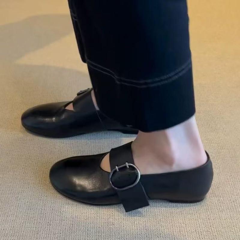 Ins style Metal Buckle Mary Janes Women Ballet Flats Comfor Soft Sole Leather Spring Autumn Lazy Dance Loafers Shoes