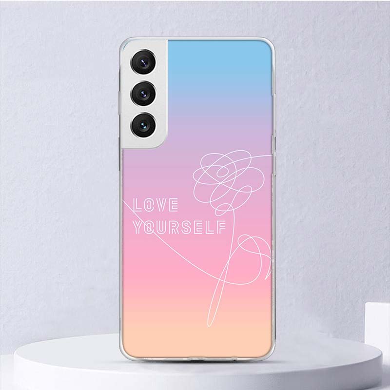 Love Yourself Flower Heart Line Kpop Soft Case For Samsung Galaxy S25 S24 S23 S22 Ultra Phone Cover S20 FE S21 Plus S25Ultra S24