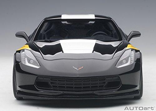 AUTOart 1/18 Scale Chevrolet Corvette C7 Grand Sport Black with White Stripes and Yellow Hash Marks