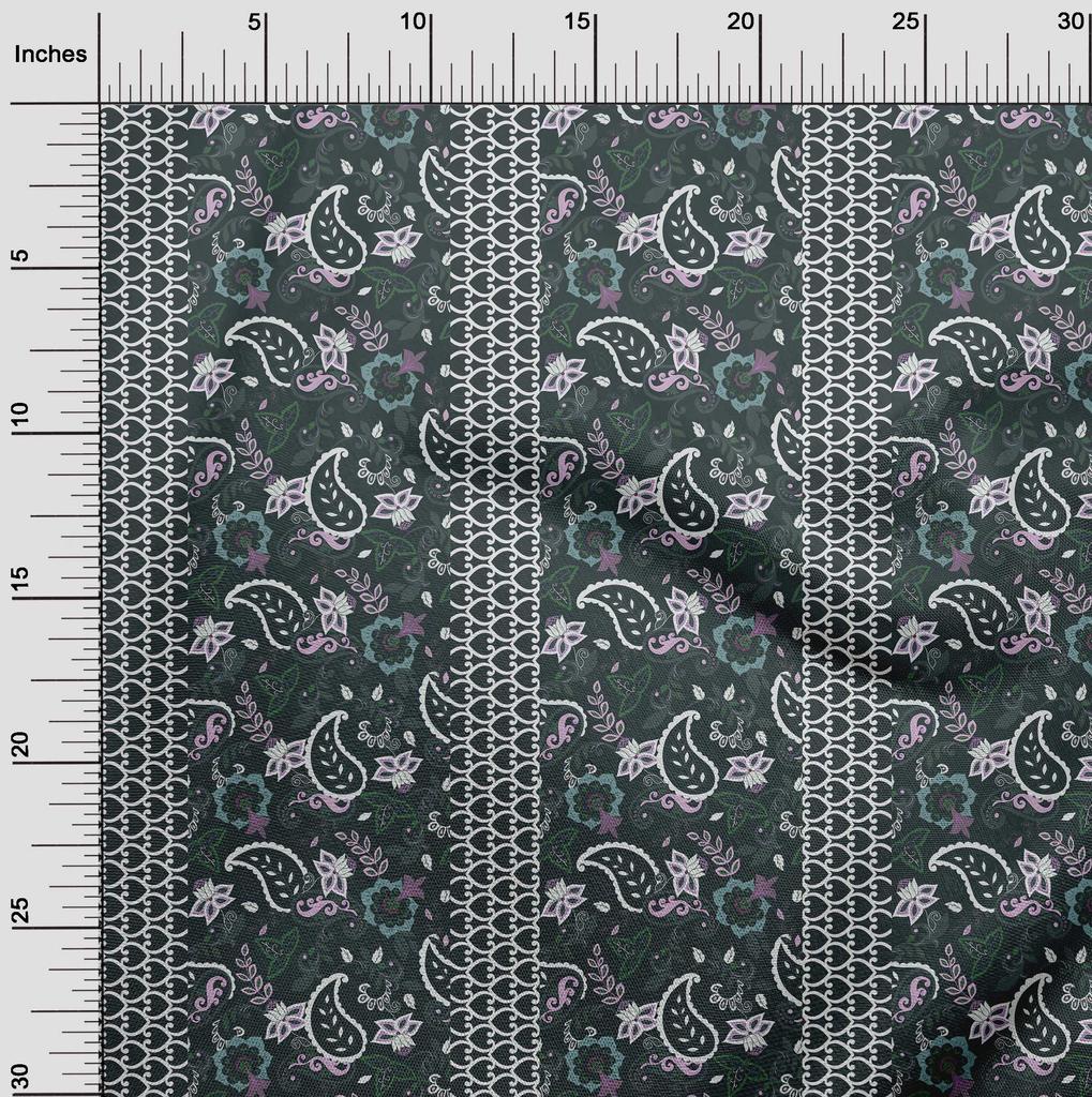 oneOone Cotton Flex Dark Teal Blue Fabric Asian Paisley Sewing Material Print Fabric By The Yard 40 Inch