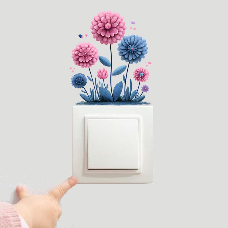 Self-adhesive Hydrangea Flower Plant Switch Stickers for Bedroom Living Room Socket Wall Decor