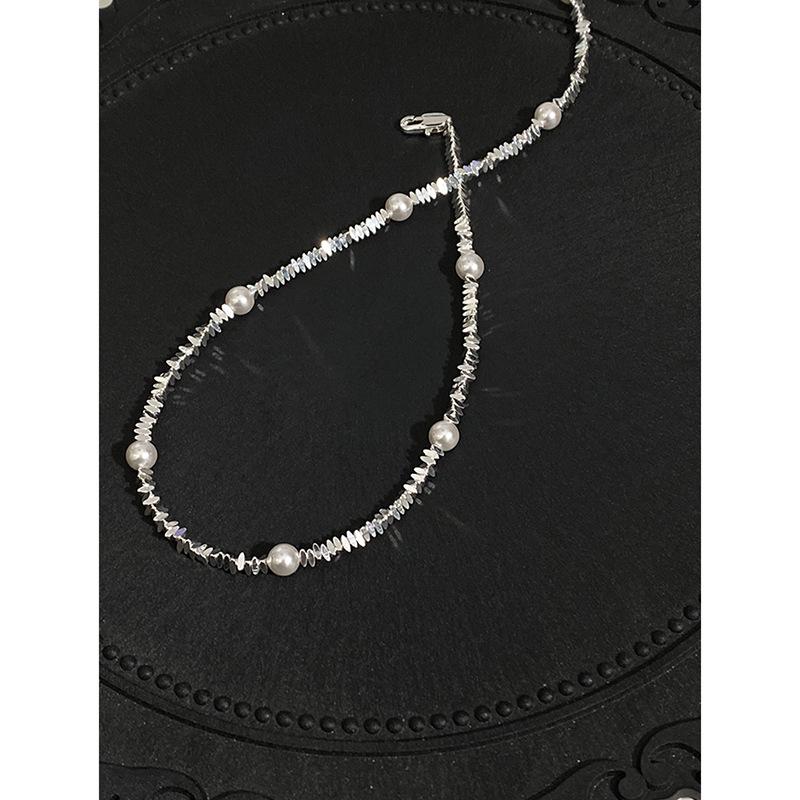 Women's Korean Design Broken Silver Pearl Necklace - Versatile, Simple, Fashionable Choker with Personality