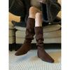Western Cowboy Boots Women's Retro Niche Big Tube Circumference Thin Pleated Piled Boots
