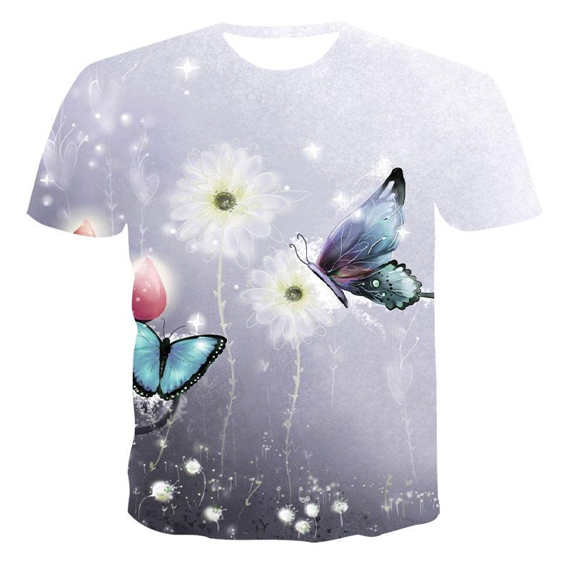 New Short Sleeved Summer 3D T-shirt Printed Women's Short Sleeved Butterfly T-shirt