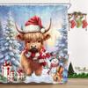 Christmas Highland Cow Shower Curtain Snowman Violin Gift Tree Design Holiday Theme Festive Decor Waterproof Fabric Xmas