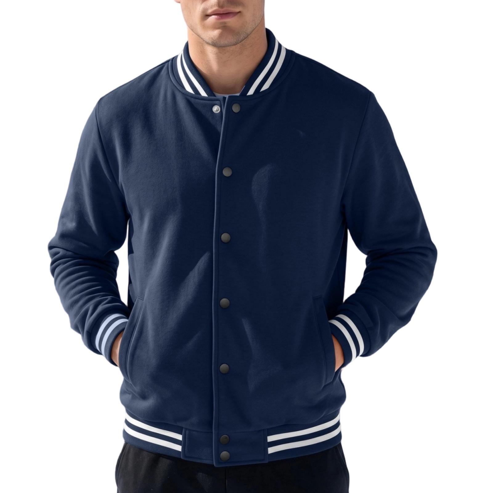 Men s Striped Color-Block Zip-up Baseball Jacket with Collar XL