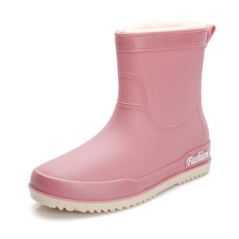 Rain Shoes Women's Adult Short Water Shoes Non-slip Waterproof Boots Wear-resistant Four-season Students Versatile Solid Color Warm Rain Boots Women