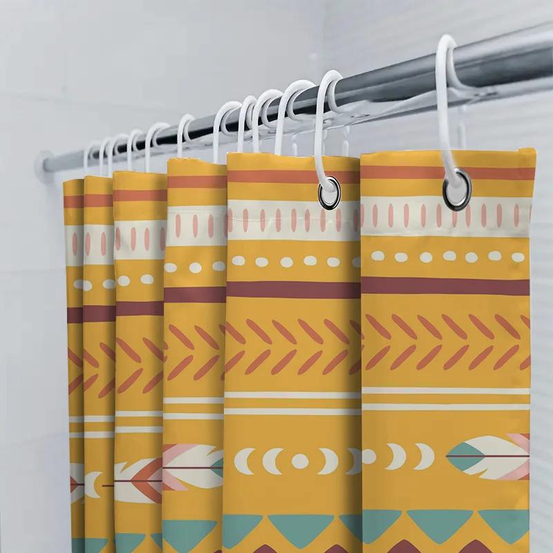 Stylish Geometric Pattern Shower Curtain For Bathroom Decor Modern Abstract Design Waterproof Fabric With Hook Rings Set 72X84In