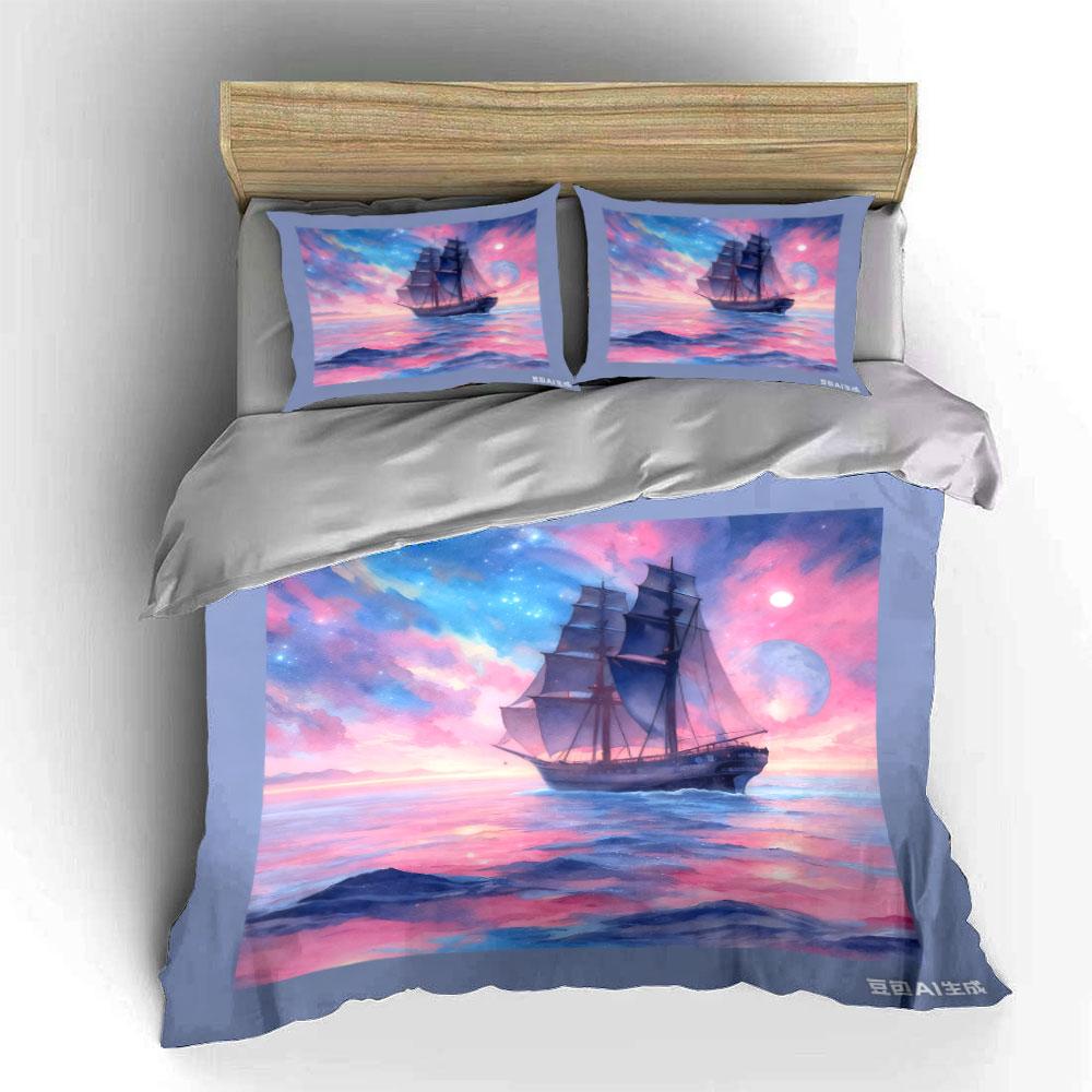 Sailing Ship Theme Art 3Pc, Multiple Sizes Kid'S And Adults' Bedroom Exquisite 3Pc Bedding Set, Gift