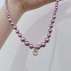 Lila Perlenkette Leichter Luxus High-End-Stil Einfach Vielseitig Zuckerwürfel Anhänger Schlüsselbein Kette Temperament Elegant Und Modisch