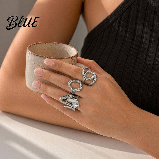 Lightweight Comfortable Ring 3Pcs/Set Alloy Plating Process Set Exaggerated Geometric