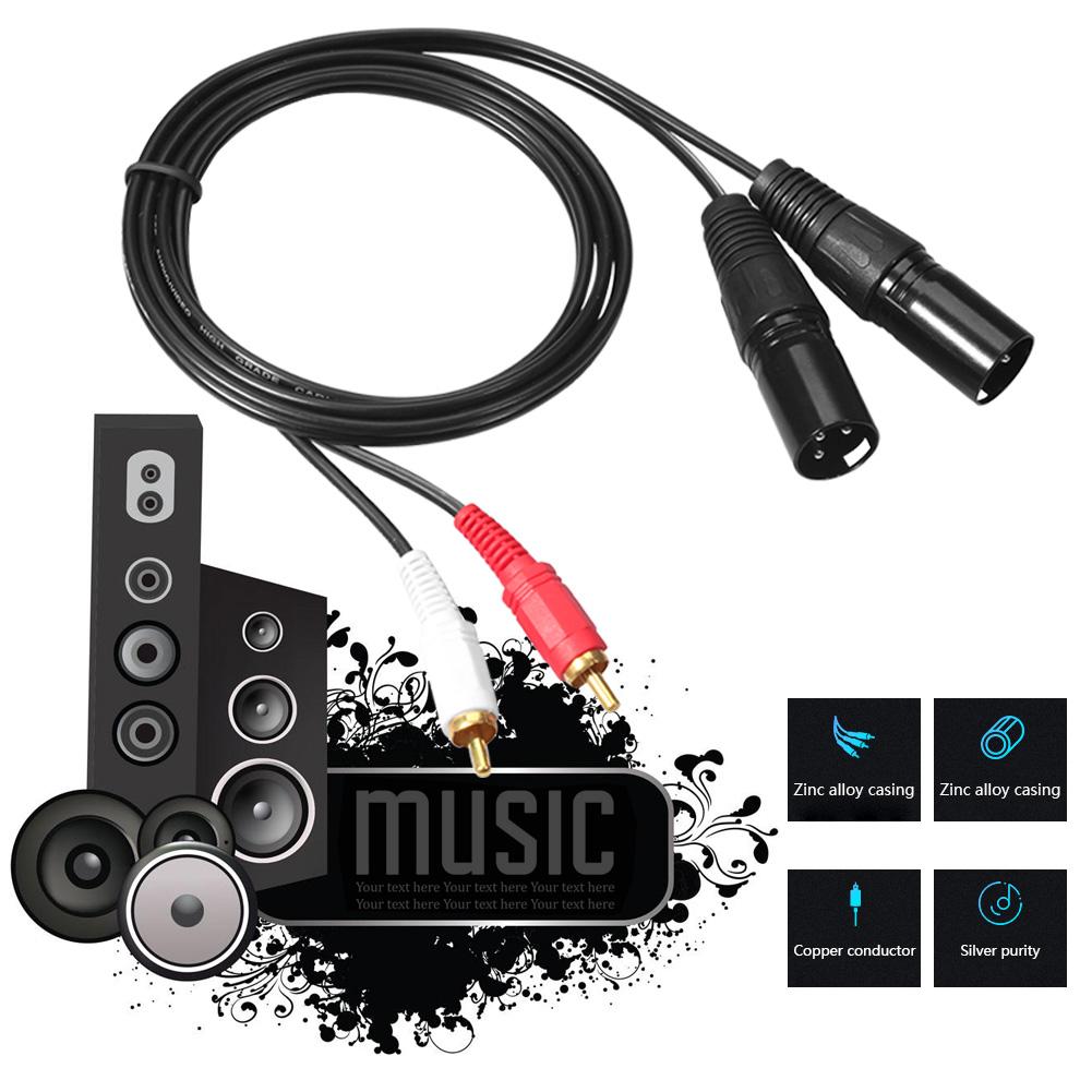 2 RCA Male To Dual XLR Male Audio Cable Black HIFI Stereo Audio Cable for Microphone Mixer Headphone Amplifier