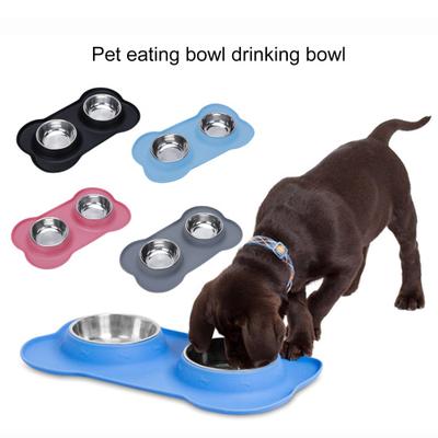 Convenient Spill-proof Dog Double Bowl Silicone Mat Easy To Clean Cat Food Water Bowl