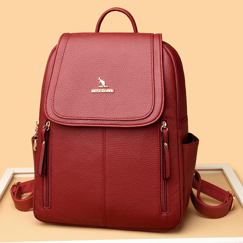 Myk Ryggsekk i Skinn Dame Ryggsekk med Stor Kapasitet Student Skolesekk