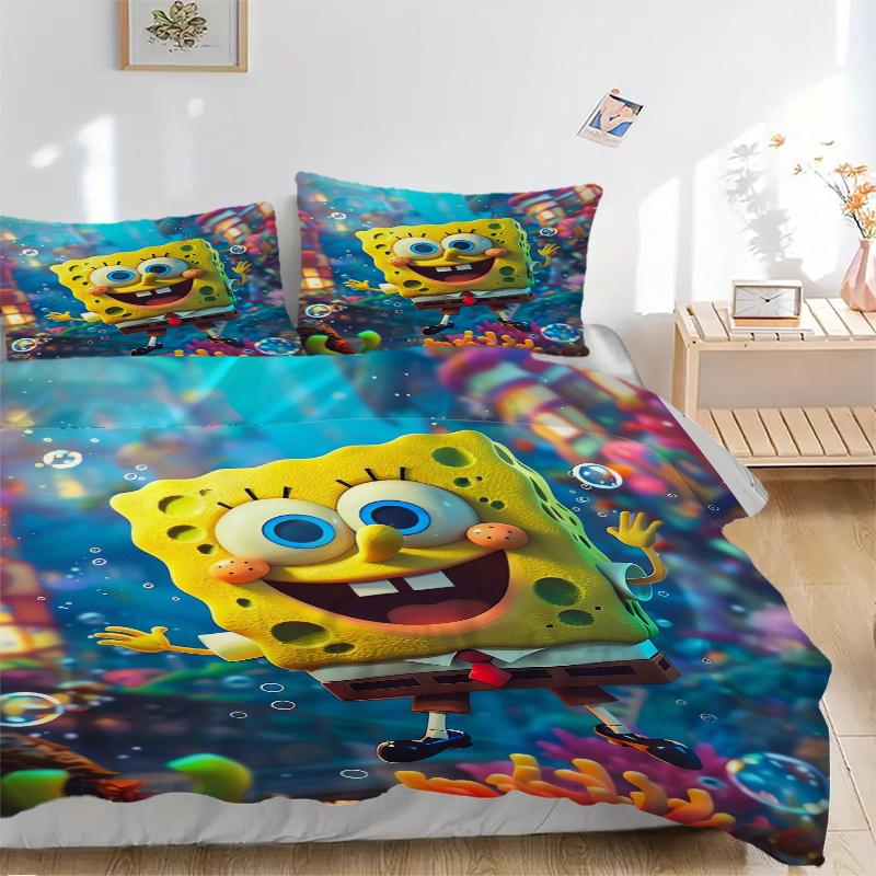 

3pcs Undersea SpongeBob SquarePants Quilt Set - Soft and Comfortable Bedroom, Guest Room and Dorm Decor Bedding Set 1 Quilt Cover + 2 Pillowcases.F096 135x200cm